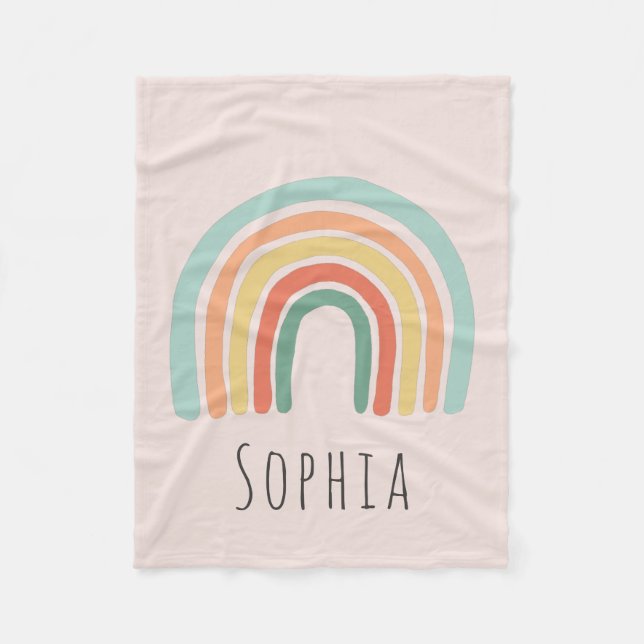 Girls Rosa Boho Rainbow Kids Fleecefilt (Framsidan)