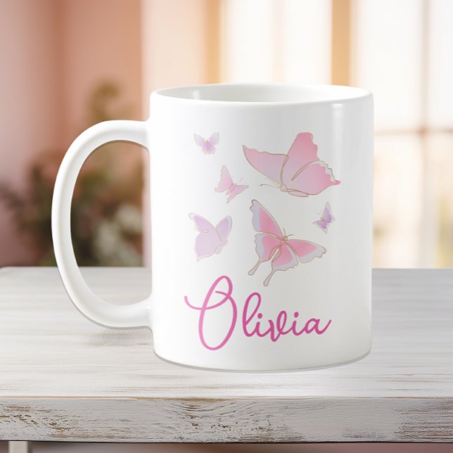 Girls Rosa Butterfly Personlig mugg (Skapare uppladdad)