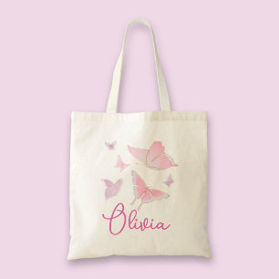 Girls Rosa Butterfly Personlig Tote Bag Tygkasse