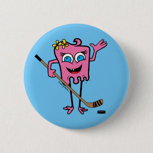 Girls Rosa Hockey Monster Player Pinback Flare Knapp