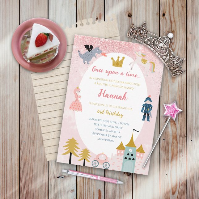 Girls Rosa Magic Princess Castle Birthday Inbjudningar (Skapare uppladdad)