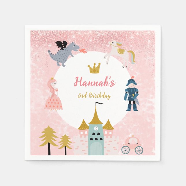 Girls Rosa Magic Princess Castle Birthday Pappersservett (Framsidan)