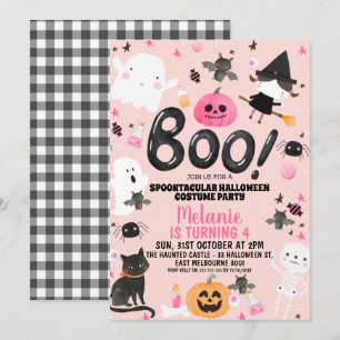 Girls Rosa Orange Black Boo Halloween Birthday Inbjudningar