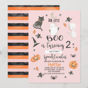 Girls Rosa Orange Grått Halloween Birthday Inbjudningar