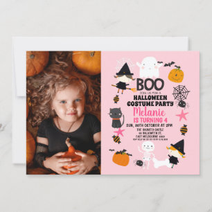 Girls Rosa Orange Halloween Photo Birthday Inbjudningar