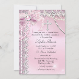 Girls Rosa Pearl Bow Kor Heliga Communion Inbjudningar