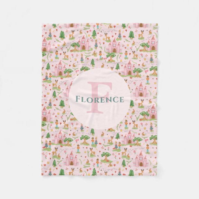 Girls Rosa Princess Fairytale Story Kids Monogram Fleecefilt (Framsidan)