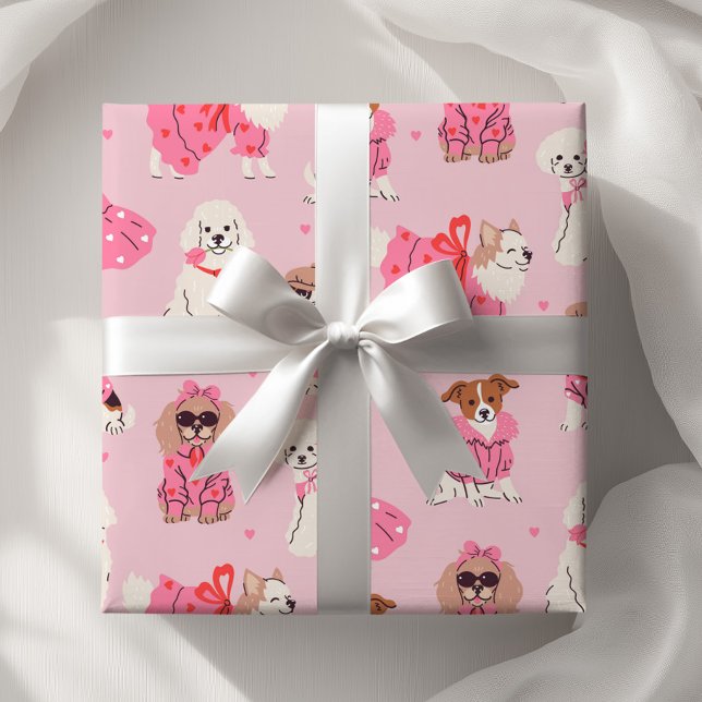 Girls Rosa Puppy Pawty Birthday Presentpapper (Skapare uppladdad)
