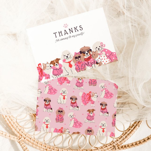 Girls Rosa Puppy Pawty Birthday Tack Kort (Skapare uppladdad)