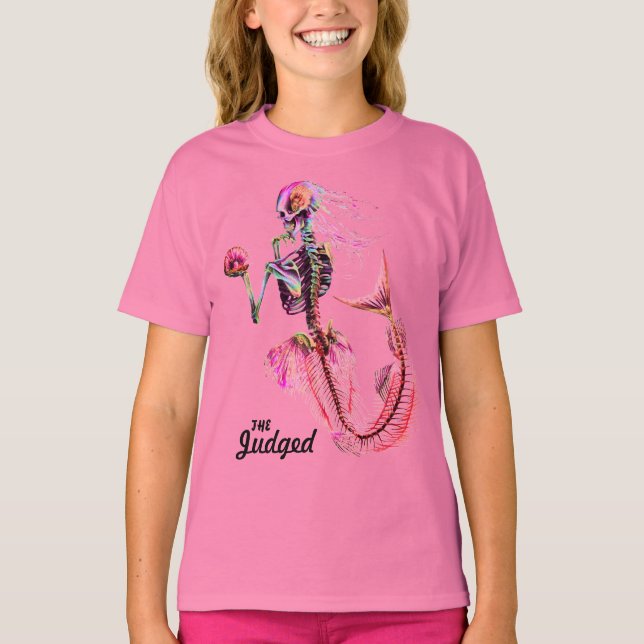 Girls Rosa Sjöjungfru Skeleton T-Shirt (Framsida)