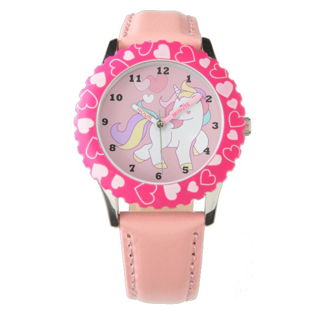Girls Rosa Unicorn Watch Armbandsur (Framsida)