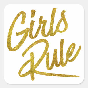 Girls Rule Guld Faux Foil Metallic Glitter Quote Fyrkantigt Klistermärke