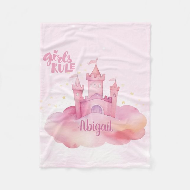 Girls Rule Palace på Rosa Cloud vattencolor Fleecefilt (Framsidan)