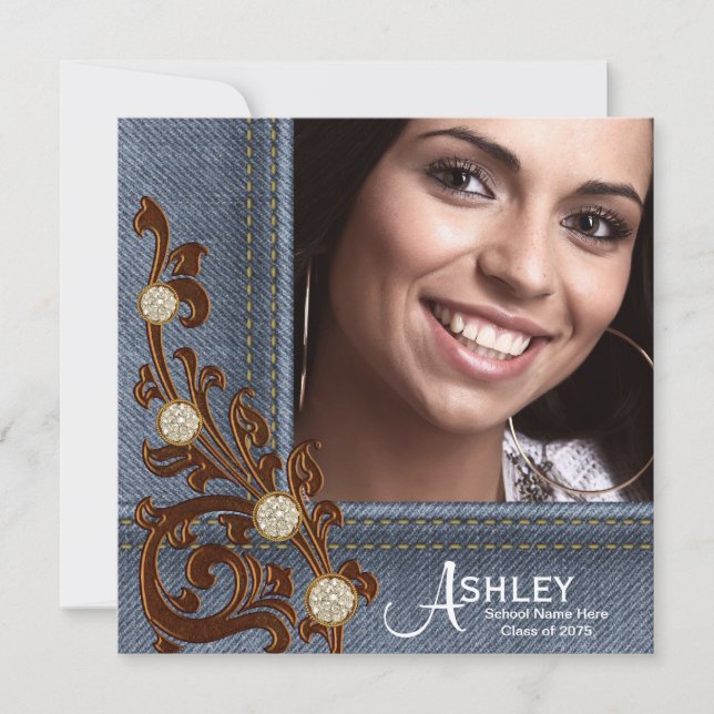 Girls Rustic Land Denim Photo Studenten Meddelande (Framsida)