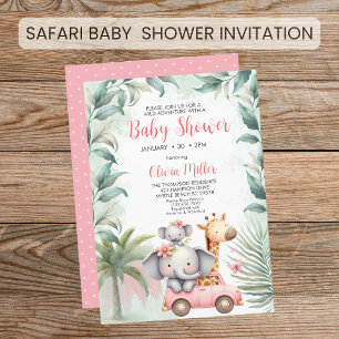Girls Safari Animals Blommigt Tropical Baby Shower Inbjudningar