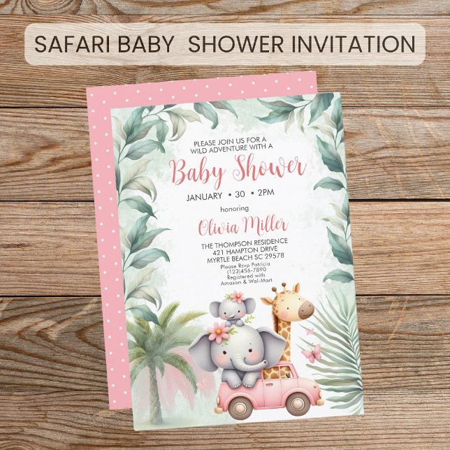 Girls Safari Animals Blommigt Tropical Baby Shower Inbjudningar (Skapare uppladdad)