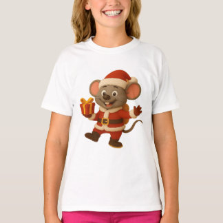 Girls' Santa Mouse T-Shirt | Cute-julgåva C