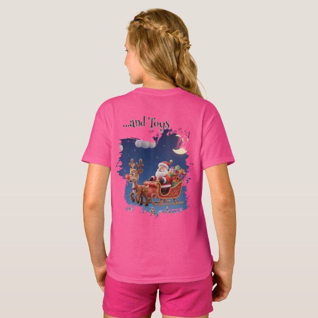 Girls' Santa Rudolph Christmas T-Shirt (Hel baksida)