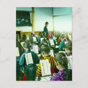 Girls School i Gamla Japans Vintage Classroom Vykort