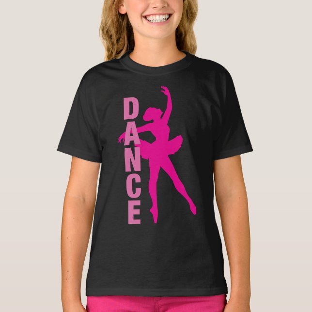 Girls Shock rosa Ballerina Dance T Shirt (Framsida)