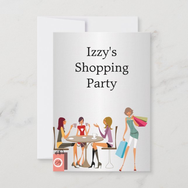 Girls Shopping Party Event Silver White Inbjudningar (Framsida)