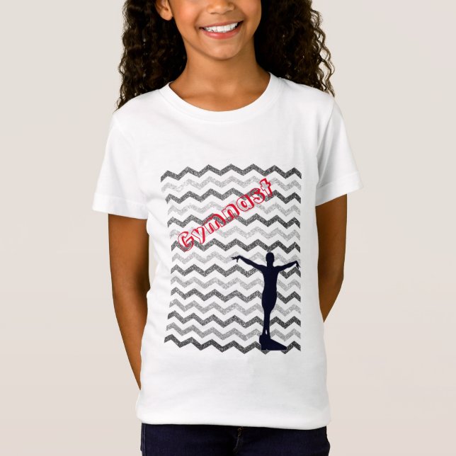Girls Silver Chevron Gymnast Gymnastics T-Shirt (Framsida)