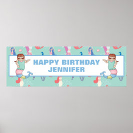 Girls Sjöjungfru Birthday Personlig Poster