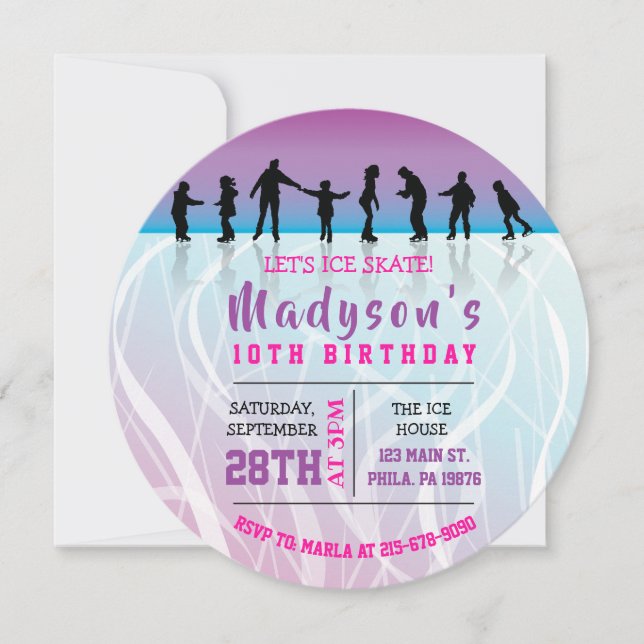 Girls Skate ICE SKATING födelsedagsfest inbjudan (Framsida)