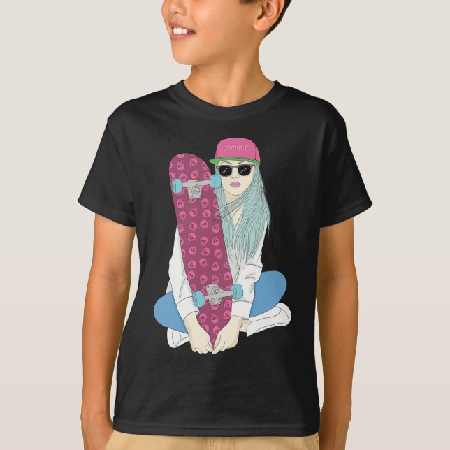 Girls Skate Skateboard Skateboarding Do A Kickflip T Shirt (Framsida)