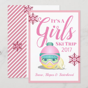 Girls Ski Resa Skiing Emoji Inbjudningar