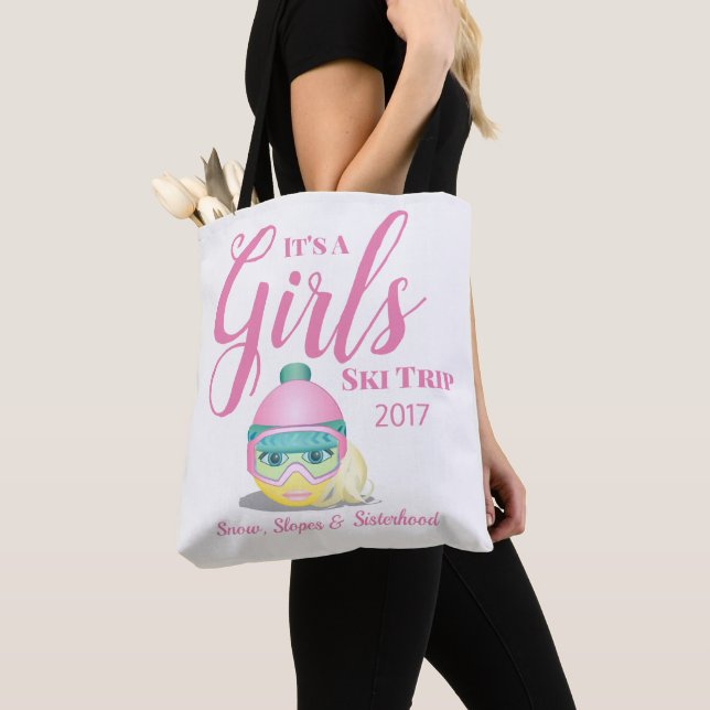Girls Ski Resa Skiing Emoji Personlig Tygkasse (Närbild)