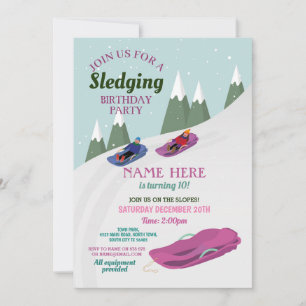 Girls Sleding Födelsedagsfest Slopes Snö Inbjudningar