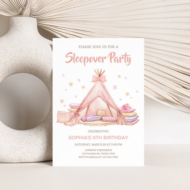 Girls Sleepover Party Födelsedagsfest Inbjudningar (Girls Sleepover Birthday Party Invitation)