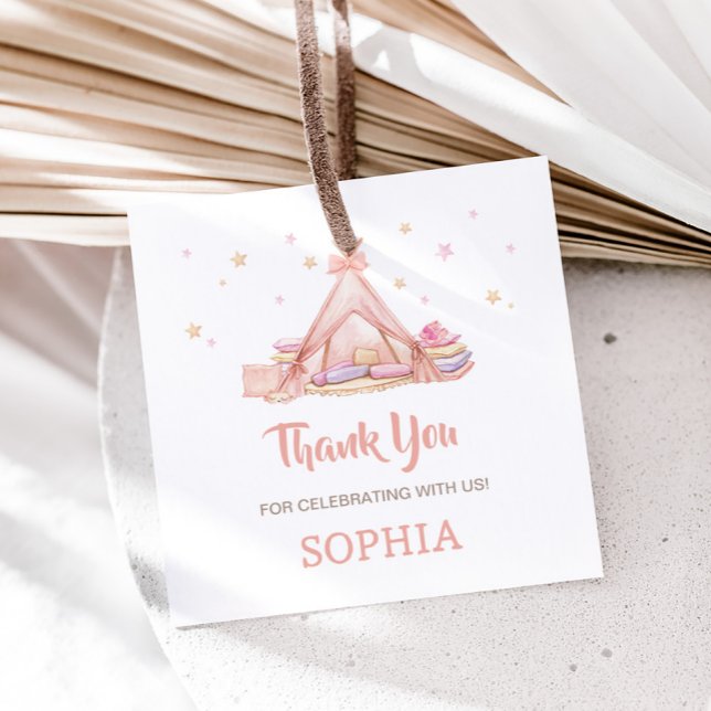 Girls Sleepover Party Födelsedagsfest Square Gåvor Etiketter (Girls Sleepover Birthday Party Square Favor Tags)