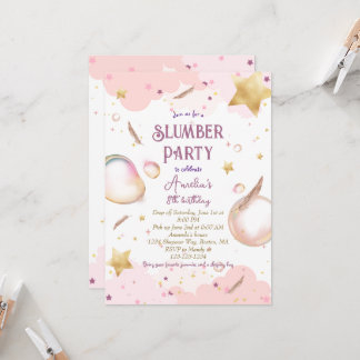 Girls Sleepover Pastel Rosa Slumber Födelsedagsfes Inbjudningar