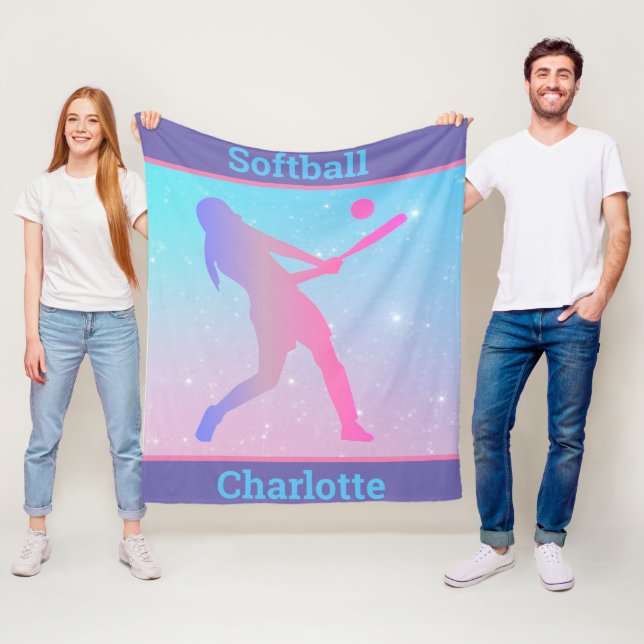 Girls Softball Pastel Fleece Blanket (På plats)