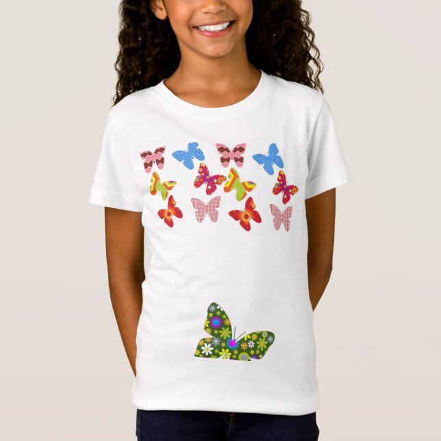 Girls Söt Butterflies Tee Shirt (Framsida)