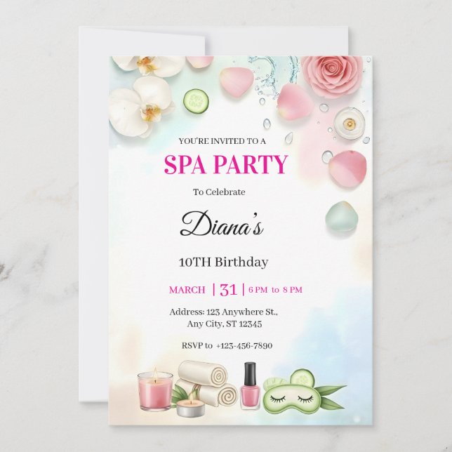 Girls Spa Birthday Party Invitation | Pamper Party Inbjudningar (Framsida)