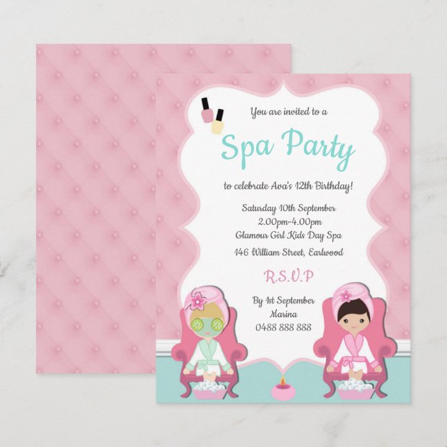 Girls Spa Inbjudan Pamper party Makeup-inbjudan (Fram/baksida)