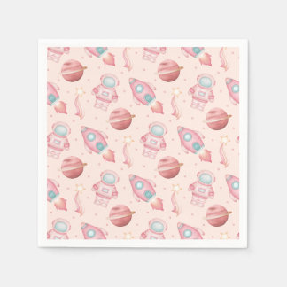 Girls Space Birthday Kids Pink Astronaut Pappersservett