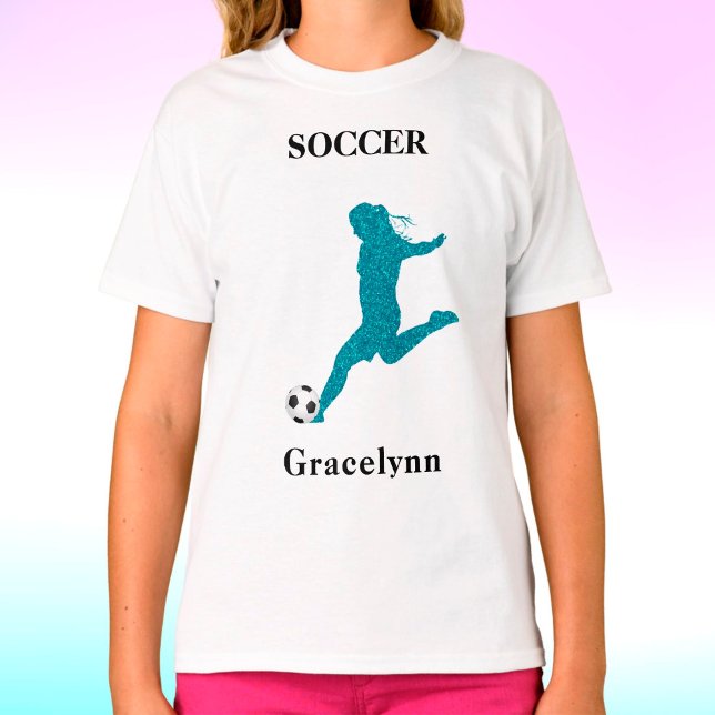 Girls Sparkly Soccer Player T-Shirt (Skapare uppladdad)