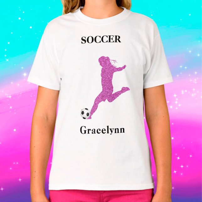 Girls Sparkly Soccer Player T-Shirt (Skapare uppladdad)