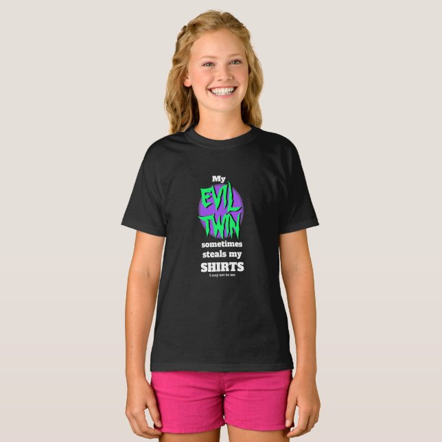 Girls Sports Lunt Novelty Graphic MY EVIL TWIN T Shirt (Hel framsida)