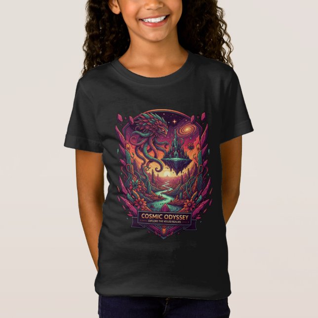 Girls Stellar Space Fantasy Cosmic Adventure T Shirt (Framsida)