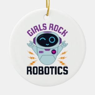 Girls Sten Robotics Cute Robot Team Women Julgransprydnad Keramik