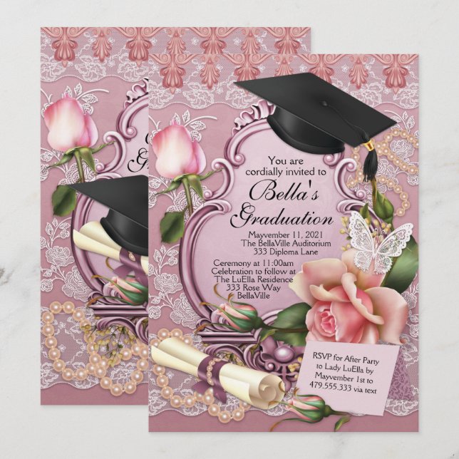 Girls Studentkort Inbjudningar (Fram/baksida)