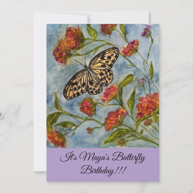 Girls Sweet Butterfly Birthday Invitation Inbjudningar (Framsida)