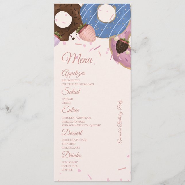Girls Sweet Donut Pastel Birthday Meny (Framsida)