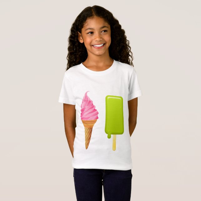 Girls T-Shirts - Rosa Ice Cream + Grönt Ice Lolly (Hel framsida)