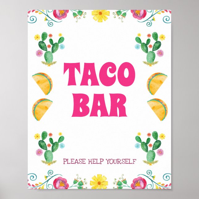 Girls Taco Twosday Floral Fiesta Birthday Sign Poster (Framsidan)